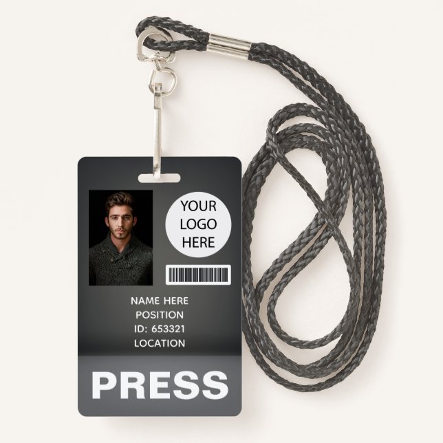 Personalised Photo ID Logo Journalist Press Pass ID Badge (Front with Lanyard)