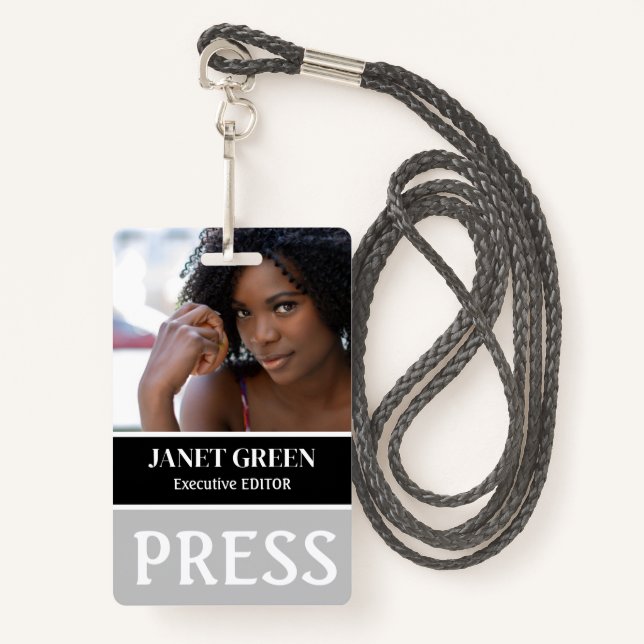 Personalised Photo ID Reporter Press Staff Pass ID ID Badge (Front with Lanyard)