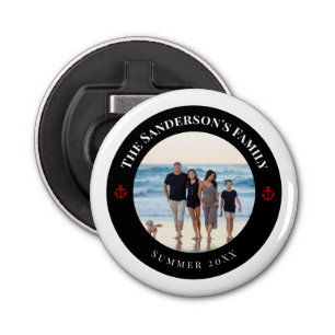 Personalised Photo in Black Circle with Red Anchor Bottle Opener