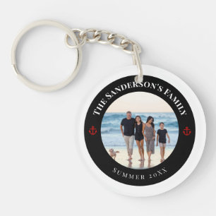 Personalised Photo in Black Circle with Red Anchor Key Ring