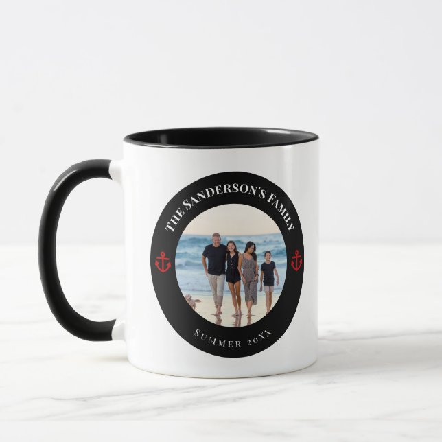 Personalised Photo in Black Circle with Red Anchor Mug (Left)