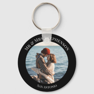 Personalised Photo in Black Circle with Texts Key Ring