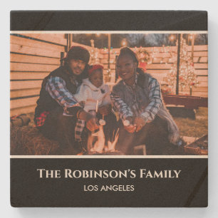 Personalised Photo in Black Frame with Texts Stone Stone Coaster