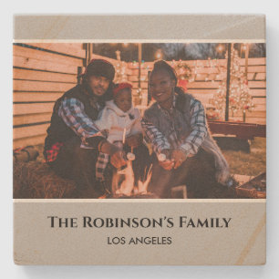 Personalised Photo in Grey Frame with Texts Stone Coaster