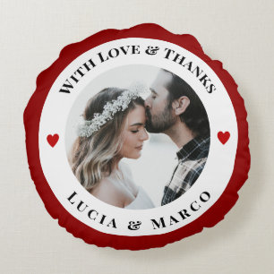 Personalised Photo in WhiteCircle with Red Heart Round Cushion