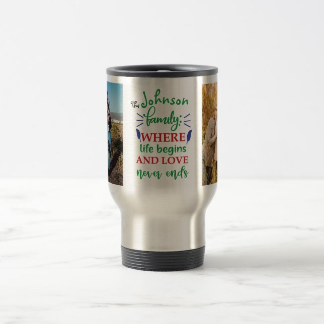 Personalised Photo Instagram and Family Name  Travel Mug (Center)