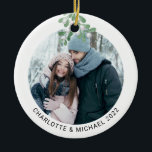 Personalised Photo Keep Mistletoe  Ceramic Tree Decoration<br><div class="desc">This romantic Christmas Ornament is decorated with watercolor mistletoe.
Easily customisable with your photo,  names and year.
Use the Design Tool to change the text size,  style,  or colour.
Because we create our artwork you won't find this exact image from other designers.
Original Watercolor © Michele Davies.</div>