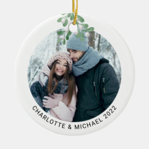 Personalised Photo Keep Mistletoe  Ceramic Tree Decoration