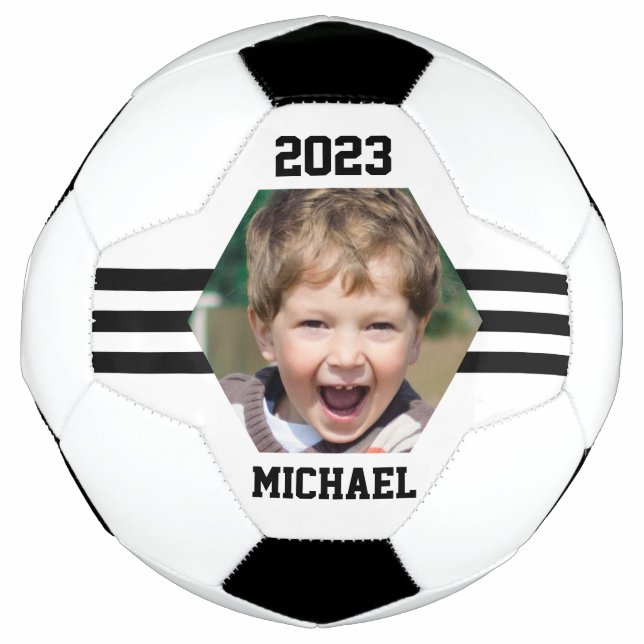 Personalised Photo Keepsake Black Stripes Football (Front)