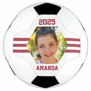 Personalised Photo Keepsake Deep Red Stripes Football
