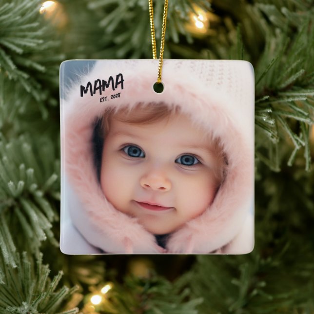 Personalised Photo Keepsake Mama Christmas Ceramic Ornament (Tree)