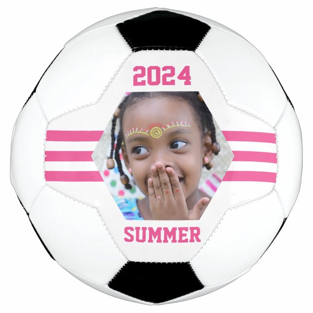 Personalised Photo Keepsake Pink Stripes Football (Front)