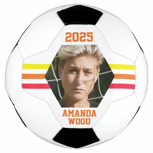 Personalised Photo Keepsake Rainbow Stripes Football (Front)