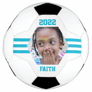 Personalised Photo Keepsake Teal Stripes Football