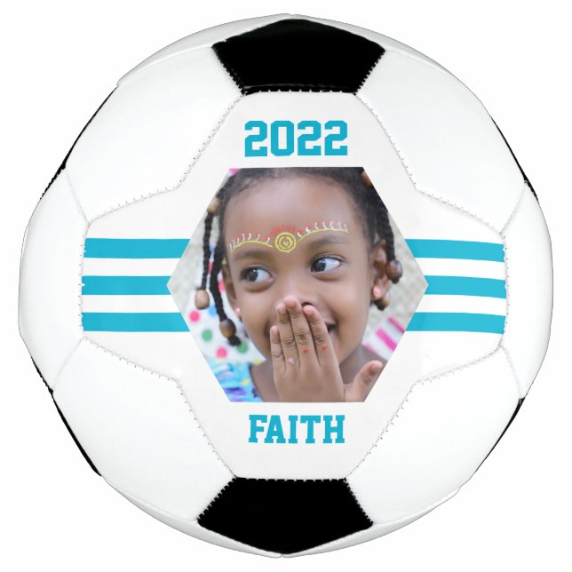 Personalised Photo Keepsake Teal Stripes Football (Front)