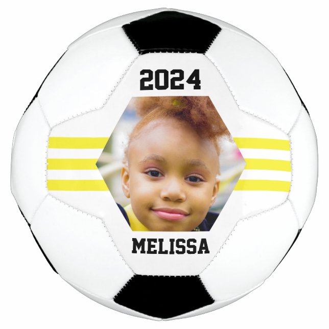 Personalised Photo Keepsake Yellow Stripes Football (Front)