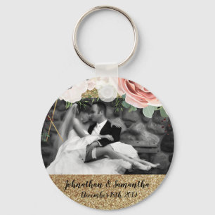 Personalised Photo Key Chain Geometric Garden Rose