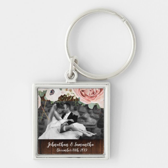 Personalised Photo Key Chain Geometric Garden Rose (Front)
