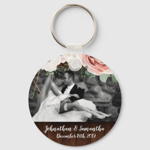 Personalised Photo Key Chain Geometric Garden Rose