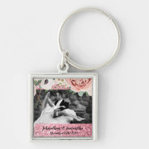 Personalised Photo Key Chain Geometric Garden Rose