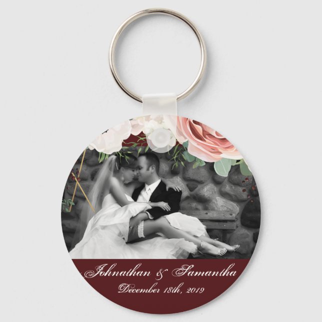 Personalised Photo Key Chain Geometric Garden Wine (Front)