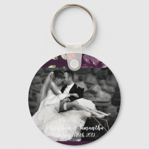 Personalised Photo Key Chain Plum Purple Roses Gol