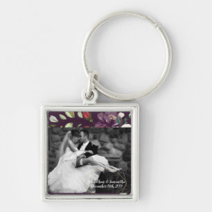 Personalised Photo Key Chain Plum Purple Roses Gol