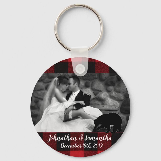 Personalised Photo Key Chain Red Buffalo Plaid Bea (Front)