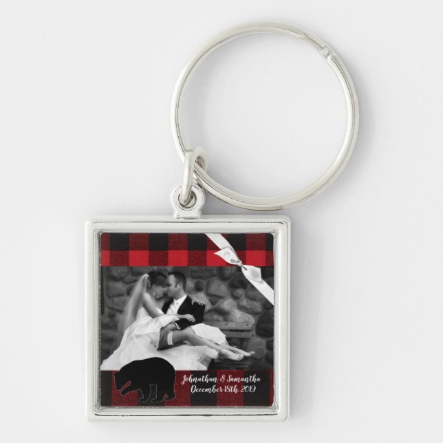 Personalised Photo Key Chain Red Buffalo Plaid Bea (Front)