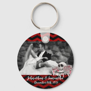 Personalised Photo Key Chain skull Rose goth Chevr