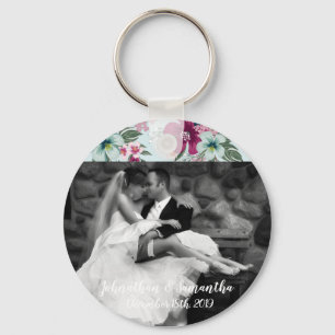 Personalised Photo Key Chain Tropical Flower on Bl