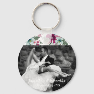 Personalised Photo Key Chain Tropical Flowers on W