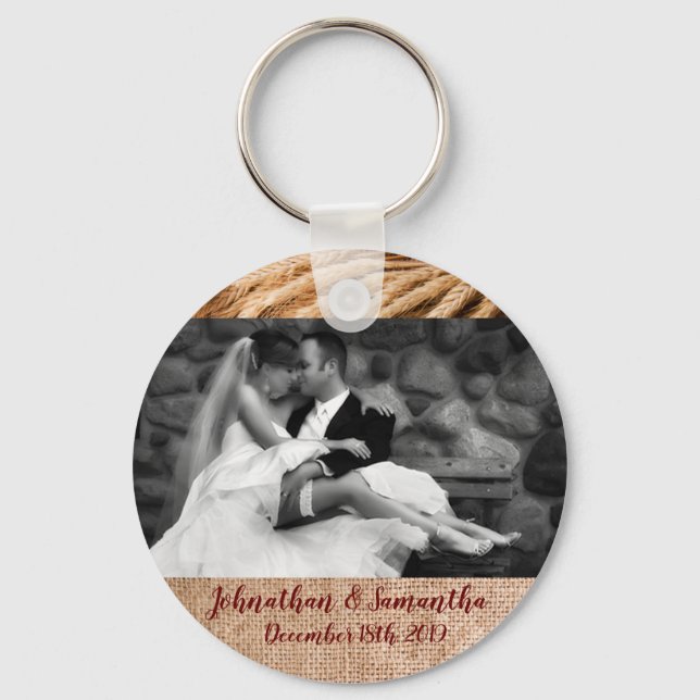 Personalised Photo Key Chain Wheat on Burlap Sack (Front)