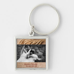 Personalised Photo Key Chain Wheat on Burlap Sack