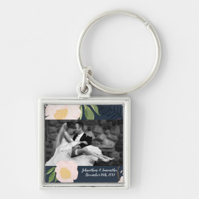 Personalised Photo Key Chain White Floral Flowers (Front)