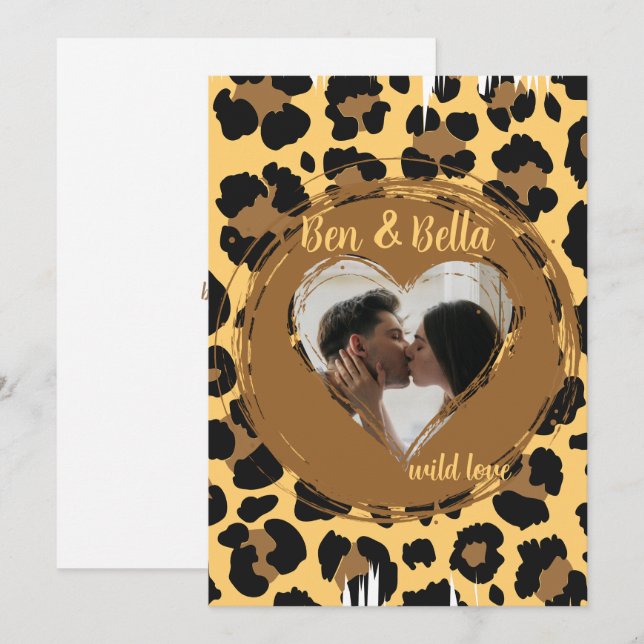 Personalised Photo Leopard Heart Holiday Card (Front/Back)