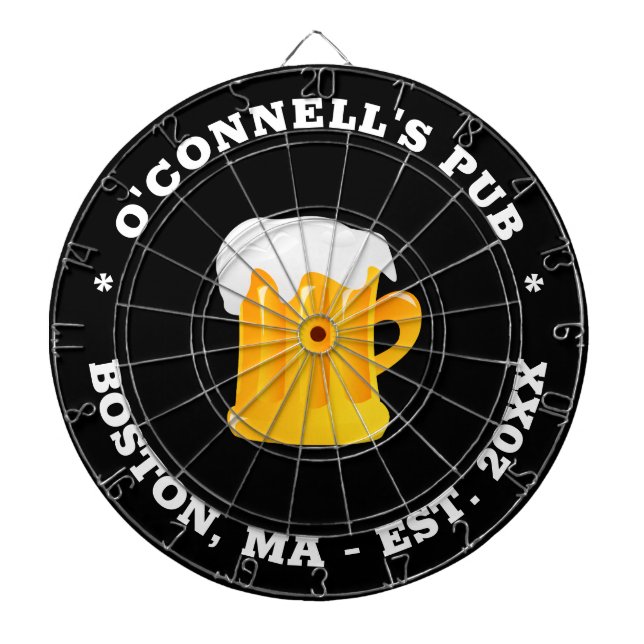 Personalised photo logo name est date sign black dartboard (Front)