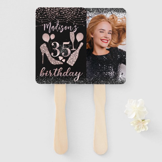 Personalised Photo Luxury 35th Birthday Hand Fan (Front and Back)