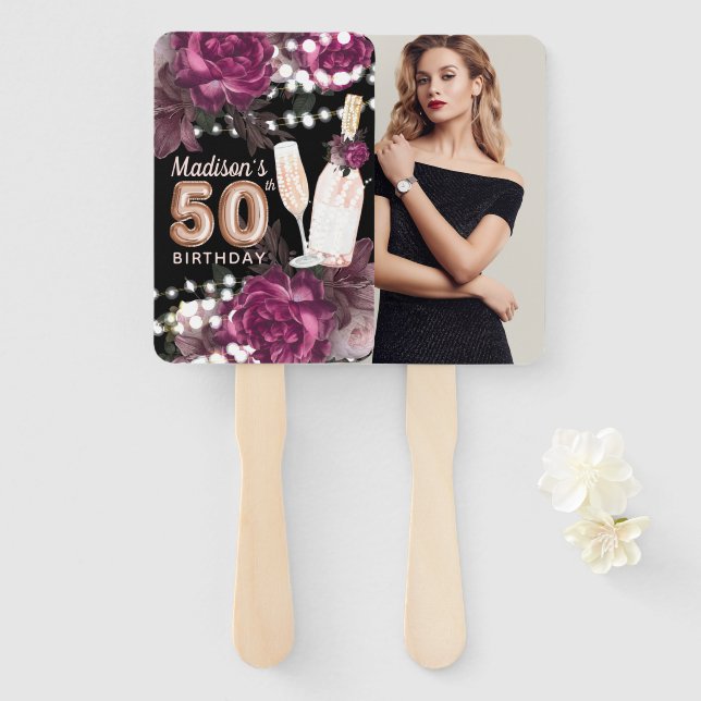 Personalised Photo Luxury 50th Birthday Hand Fan (Front and Back)