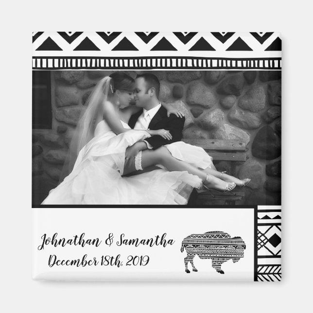 Personalised Photo Magnet Boho Buffalo Tribal Patt (Front)