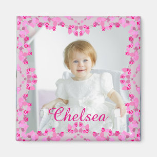 Personalised Photo Magnet Pink Border and Name