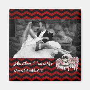 Personalised Photo Magnet skull Rose Gothic Chevr
