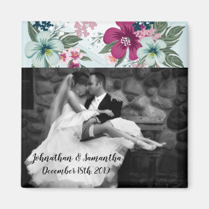 Personalised Photo Magnet Tropical Flower on Blue