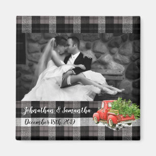 Personalised Photo Magnet XMAS Truck Baffalo Plaid