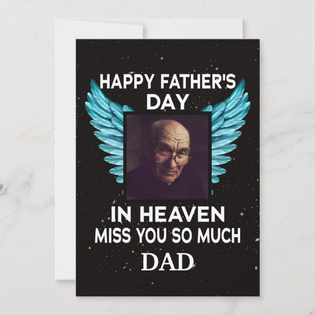 Personalised Photo Memorial Father's Day in Heaven Holiday Card (Front)