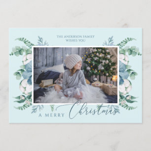 Personalised Photo Merry Christmas Botanical Holiday Card