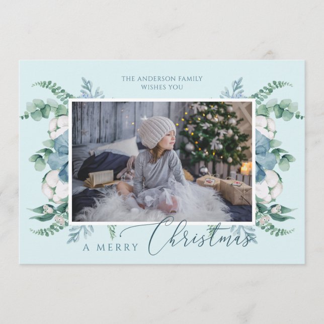 Personalised Photo Merry Christmas Botanical Holiday Card (Front)