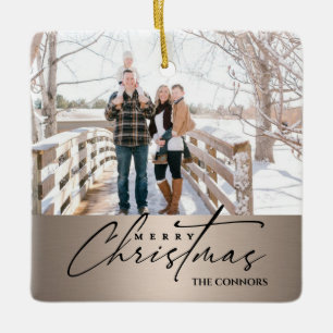 Personalised Photo Merry Christmas Script Family Ceramic Ornament