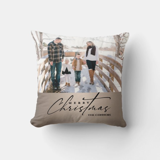 Personalised Photo Merry Christmas Script Family  Cushion (Front)