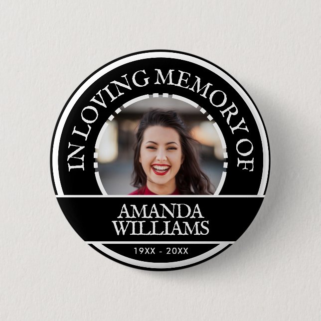 Personalised Photo Modern Memorial Black 6 Cm Round Badge (Front)